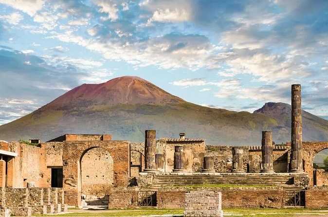 The ruins of Pompeii with Vesuvius behind