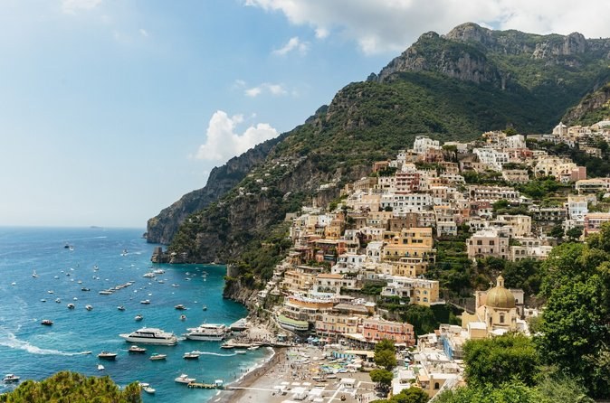 Positano's houses on the cliff and the bay below