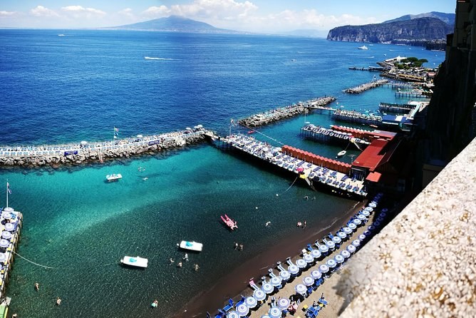 Sorrento's harbour and lidos from the cliff above